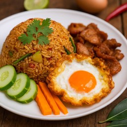 ข้าวคลุกน้ำพริกเผาหมูทอด