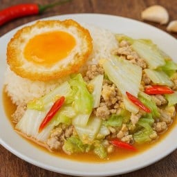ข้าวราดผัดผักกาด