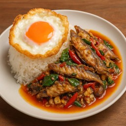 (เมนูพิเศษ) ข้าวผัดกระเพราปลาทูหมูสับ