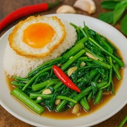 ข้าวราดผัดผักบุ้ง