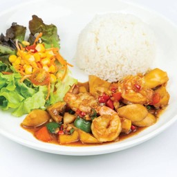 ข้าวกุ้งผัดเห็ดออรินจิพริกขี้หนู