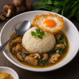 ข้าวราดผัดเห็ดหอมสด