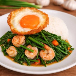 ข้าวราดผัดกุยช่ายเขียว