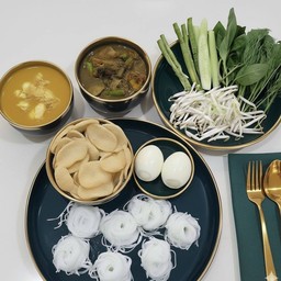ชุดทองคู่2 ขนมจีนแกงใต้(น้ำยาปู + แกงไตปลา)