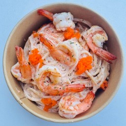 สปาเก็ตตี้ กุ้งย่างซอสครีมไข่กุ่ง