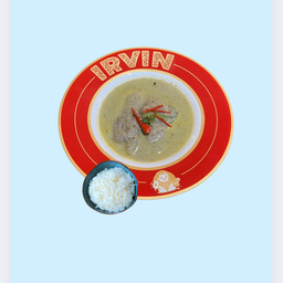 แกงเขียวหวานลูกชิ้นปลากราย+ข้าวสวย