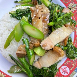 ผัดคะน้าราดข้าว