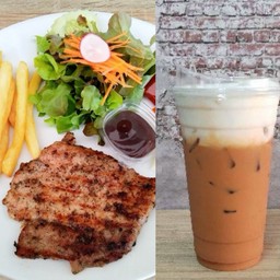 [เซตสุดฮิต] ชุดสเต็กหมู สันนอก + ชาไทย