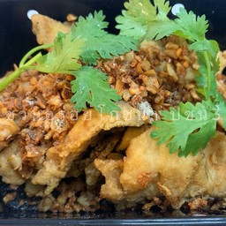 D เนื้อปลากะพงกระเทียมทอดกระเทียม