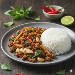 ข้าวกระเพราหน่อไม้หมูสับ