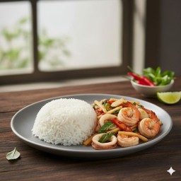 ข้าวกระเพราหน่อไม้ทะเล