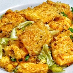 ข้าวหน้าไข่เจียววุ้นเส้นผัดกะหล่ำปลี