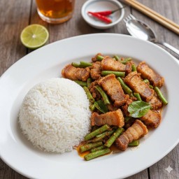 ผัดพริกแกงหมูกรอบราดข้าว