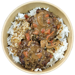 ข้าวหน้าเนื้อแฮมเบิร์กออสเตรเลีย (บราวน์ซอส)