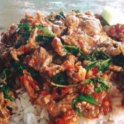 กระเพราเนื้อชิ้น