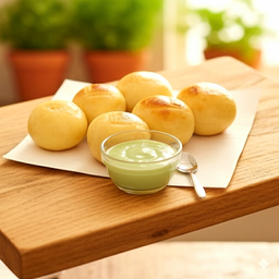 ปังลูกชิ้นจิ้มสังขยาใบเตย