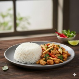 ข้าวกระเพราหน่อไม้ไก่