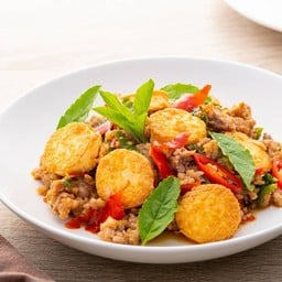 กระเพาเต้าหู้กับข้าว[เลือกเนื้อสัตว์ได้ค่ะ]