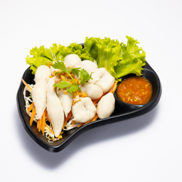 ลูกชิ้นปลาลวกจิ้ม T  Boiled Fish Ball with Spicy Dip  湖鱼丸