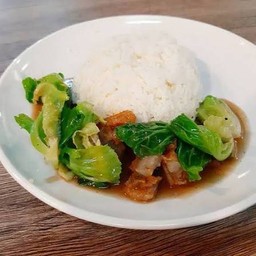 ผัดแขนง ราดข้าว