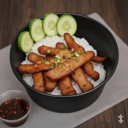 ข้าวหมูเส้นหมักทอด