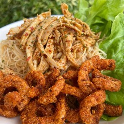 หมี่ไก่ฉีกรสเผ็ด + น้ำพริกหมูกระจก