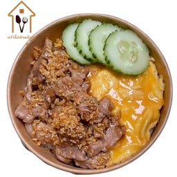 ข้าวหมูสามชั้นสไลด์ผัดกระเทียม