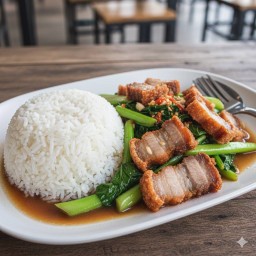 ข้าวคะน้าหมูกรอบ