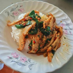 ข้าวกระเพราฮือก๊วย(ปลาเส้น)