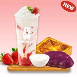 สตอเบอรี่โยโกะสมูทตี้+ขนมปังชีส+ขนมปังมันม่วง