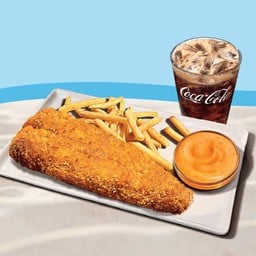 ฟิชแอนด์ชิปส์ + เครื่องดื่มขนาด 16 ออนซ์ 1 แก้ว