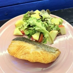 สเต็กปลาแซลม่อน ข้าว/หรือกับ ซอสเทอริหรือย่างเกลือ