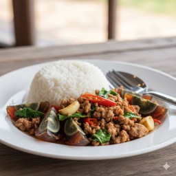 ข้าวกะเพาหมูสับไข่เยี่ยวม้า