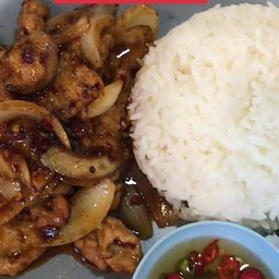 ผัดพริกเผาหมูราดข้าว