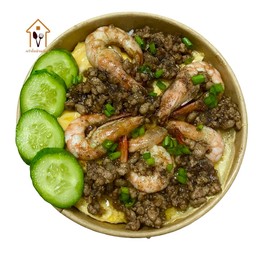 ข้าวหน้ากุ้งหมูสับผัดซอส