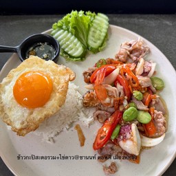 ข้าวราดกุ้ง+หมูผัดกะปิสะตอ