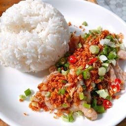 ข้าวราด หมูนุ่มนิ่ม คั่วพริกเกลือ