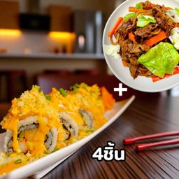 [จับคู่สุดฮิต] แซลมอนโรสซอสสไปซี่ เทมปุระ(แป้งเทมปุระ กรอบ ใหม่ ไม่เหม็นหืน) + ผัดเส้นยากิโซบะ ซอส