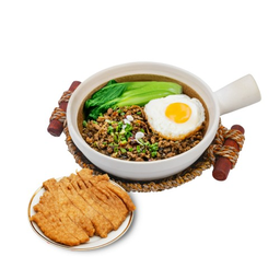 A6 ข้าวอบหม้อดินหมูผักกาดดอง+ หมูแผ่นทอด ClaypotRice Pork and Pickled Mustard Greens + Fried Pork OL