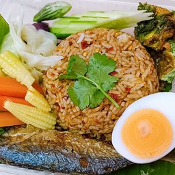 ข้าวคลุกน้ำพริกแจ่วหมู (ปลาร้า)