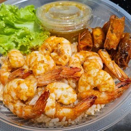 ข้าวคลุกมันกุ้ง +  หัวกุ้งทอด