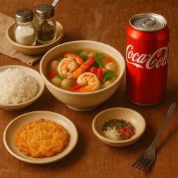 ต้มยำทะเลข้าวสวยไข่เจียวร้อน ๆ กับโค้กซ่า ๆ