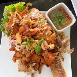 ปลากระพงทอดกระเทียม/ปลาทับทิม
