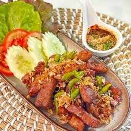 สันคอหมูทอดพริกสด (กับข้าว)