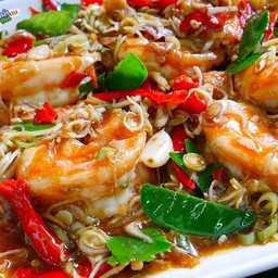 กุ้งผัดตะใคร้ ( ราดข้าว )