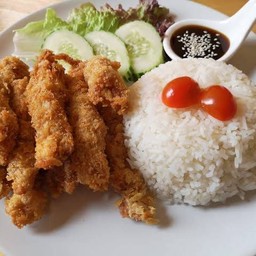 ข้าวหน้าสเต็กปลาทอด