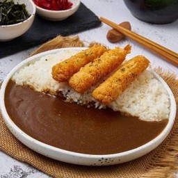 ข้าวหน้าแกงกะหรี่กุ้งทอด