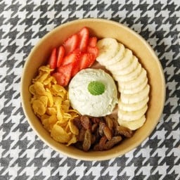 กรีกโยเกิร์ตรสชาเขียว(มัทฉะ) 1 Scoop[M]+ผลไม้ 2อย่าง+ท็อปปิ้ง 2อย่าง+น้ำผึ้ง