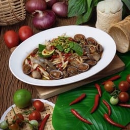 ตำปลาร้ากุ้งสด+หอยแครง