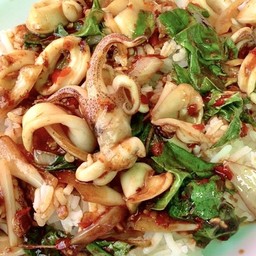 ข้่าวราดกะเพราปลาหมึก